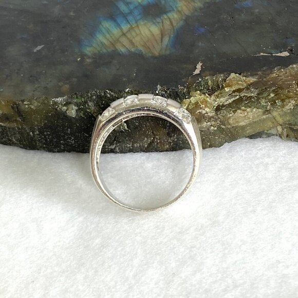 Brushed Sterling Silver 925 Channel Set Cubic Zirconia 4 Row Wide Band Ring Sz 7 - Picture 7 of 16